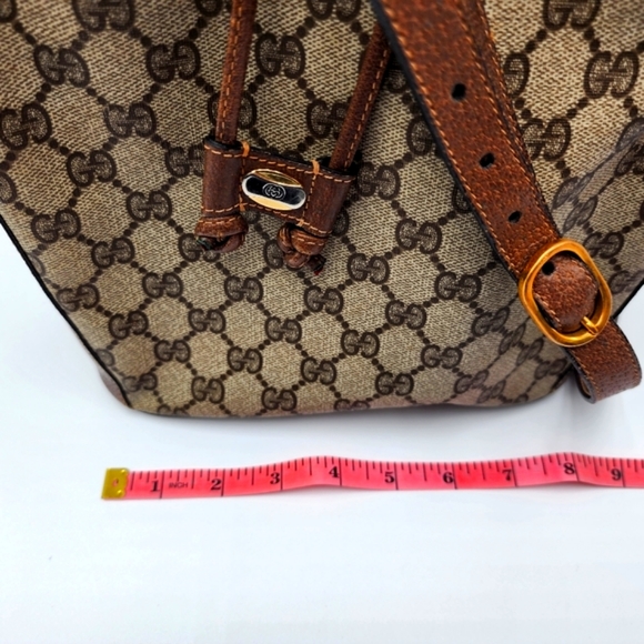 Gucci Vintage Mini Bucket Drawstring Crossbody GG Canvas Leather Web + Dust Bag - Picture 12 of 16